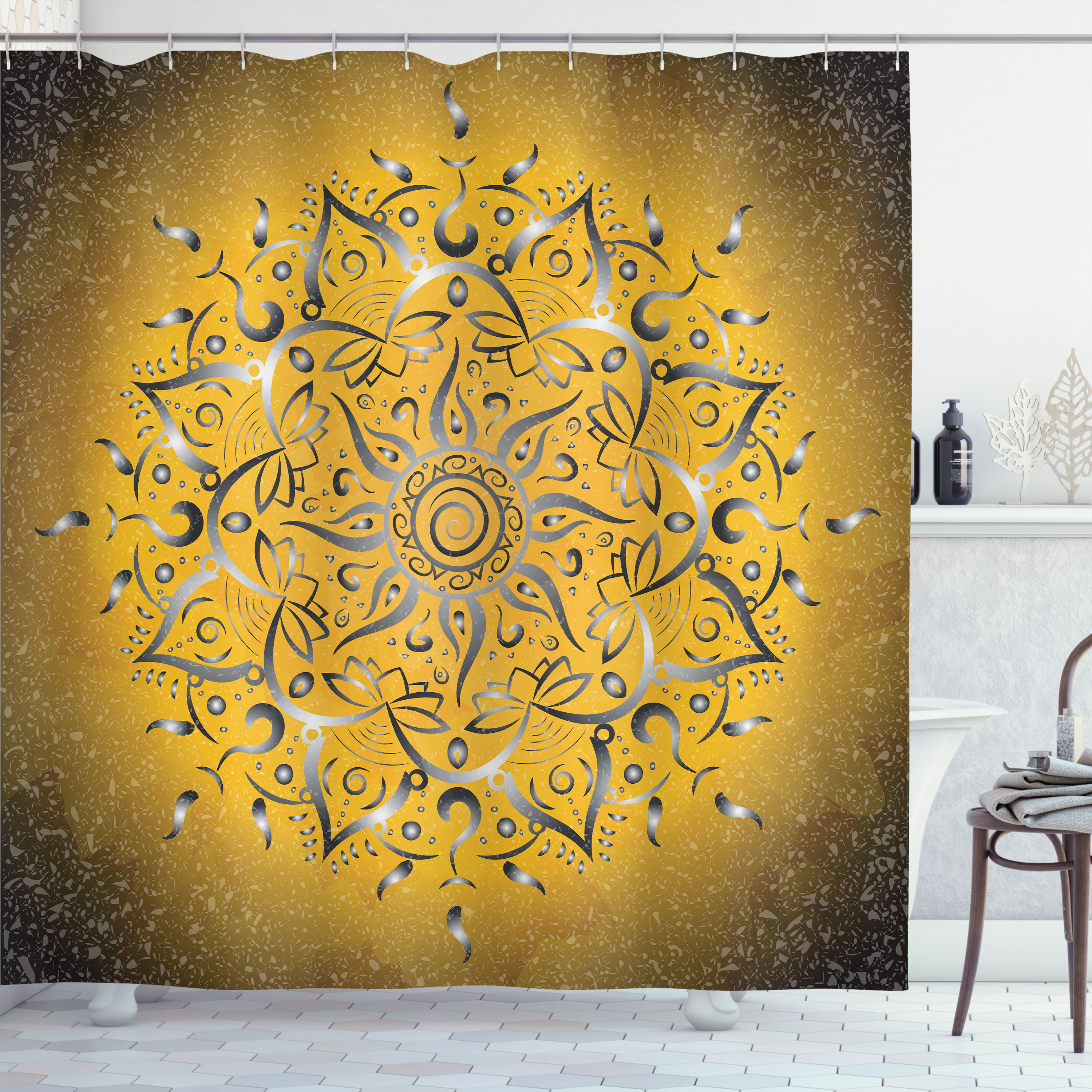 Ambesonne Lotus Shower Curtain, Sun Pattern Ombre Effect Art, 69"Wx84"L