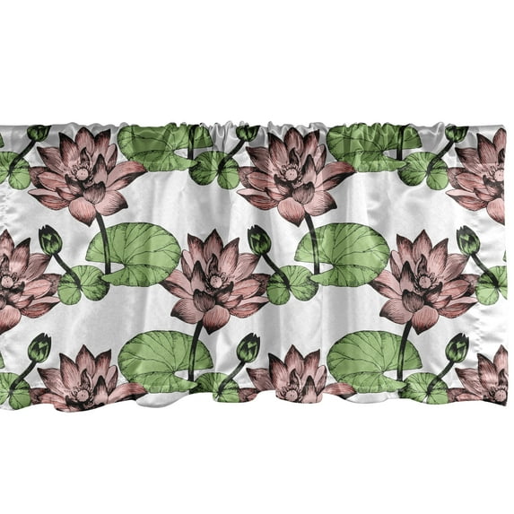 Ambesonne Lotus Window Valance, Aquatic Flowers Art, 42" x 12", White Rose and Green