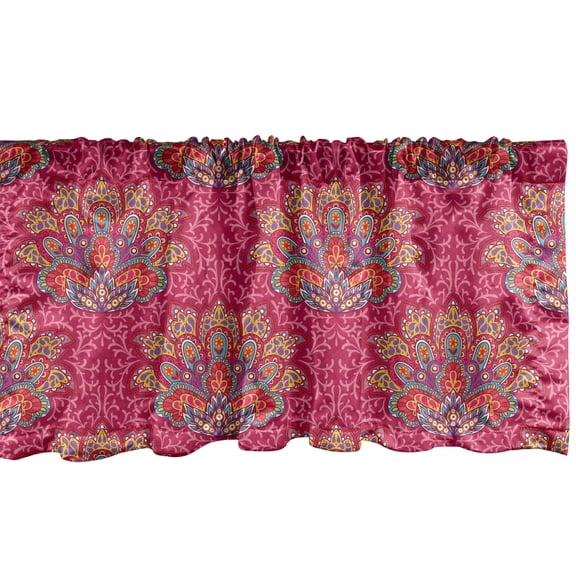 Ambesonne Lotus Window Valance, Colorful Flower of South with Paisley and Daisy Motifs Ornamental Arrangement, Curtain Valance for Kitchen Bedroom Decor with Rod Pocket, 54" X 12", Multicolor