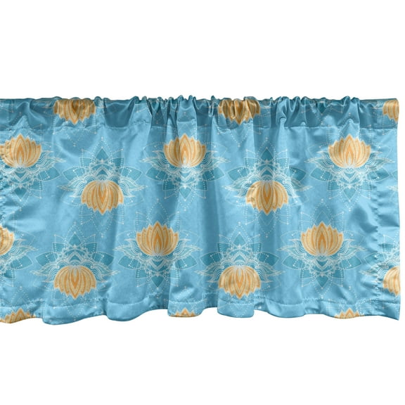 Ambesonne Lotus Window Valance, Japanese Themed Flora, 54" X 12", Marigold Blue White