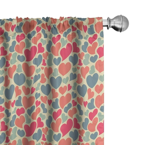 Ambesonne Love Window Curtains, Colorful Hearts Motifs Art, Each 28" W x 84" L, Champagne Coral