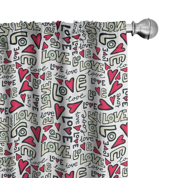 Ambesonne Love Window Curtains, Graffiti Words Romantic, Each 28" W x 63" L, Magenta Ivory Pale Green