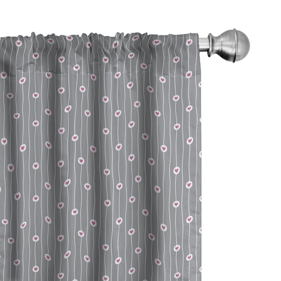 Ambesonne Love Window Curtains, Hearts on Curvilinear Stripes, Each 28" W x 95" L, Grey Pale Fuchsia White