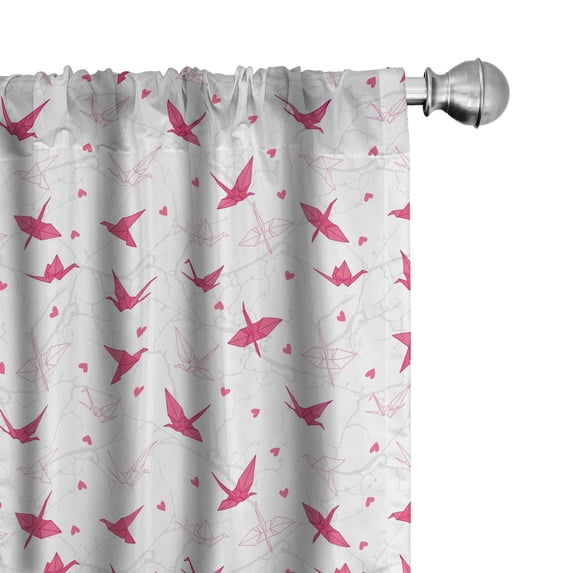 Ambesonne Love Window Curtains, Cranes with Hearts Artwork, Each 28" W x 84" L, Pale Grey Magenta Pink
