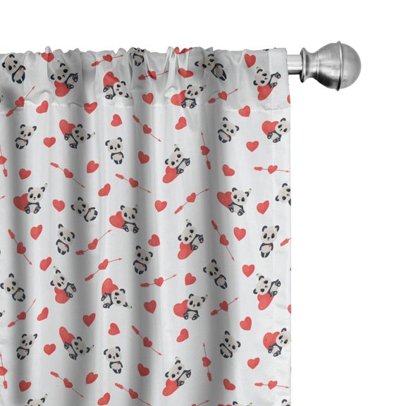 Ambesonne Love 4-Panel Curtains, Panda with Hearts, 56"x84", Vermilion Beige Black