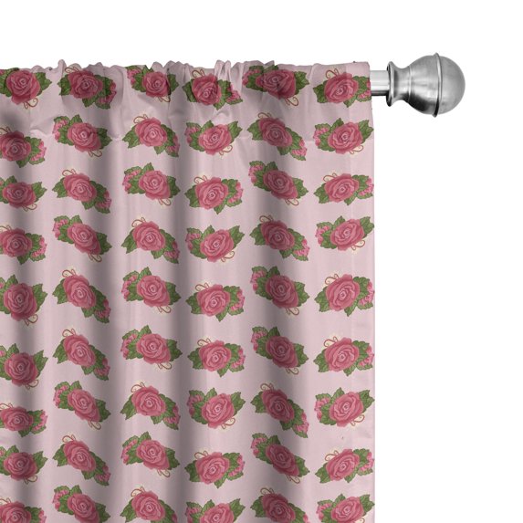 Ambesonne Love Window Curtains, Romance of the Roses Vintage, Each 28" W x 63" L, Rose Dark Pink