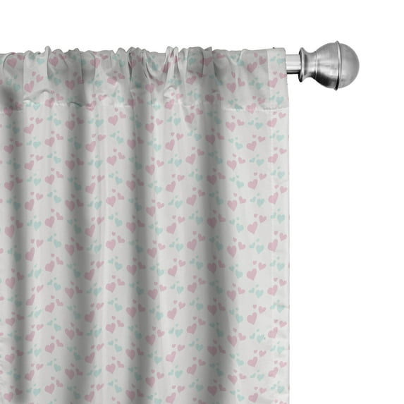 Ambesonne Love Window Curtains, Romantic Cartoon Hearts, Each 28" W x 84" L, Mint Green and Pale Pink