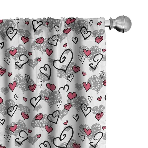 Ambesonne Love Window Curtains, Valentine's Day Hearts, Each 28" W x 95" L, Grey White Hot Pink