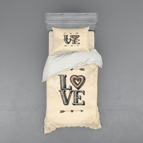 Ambesonne Love Bedding Set 3 Pcs, Grunge Vintage Boho Arrows, Twin, Beige Grey Orange