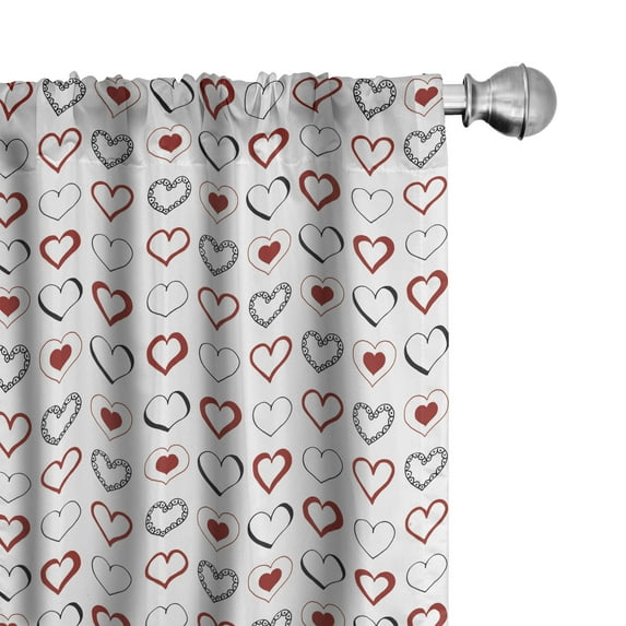 Ambesonne Love Curtains, Doodle Hipster Romance, Pair of 28"x95", Ruby Black White