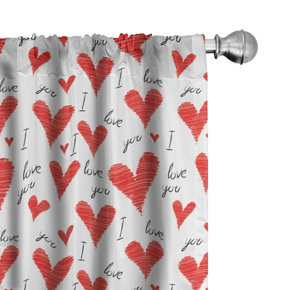 Ambesonne Love Curtains, Hand Writing Valentines, Pair of 28"x95", Vermilion Black White