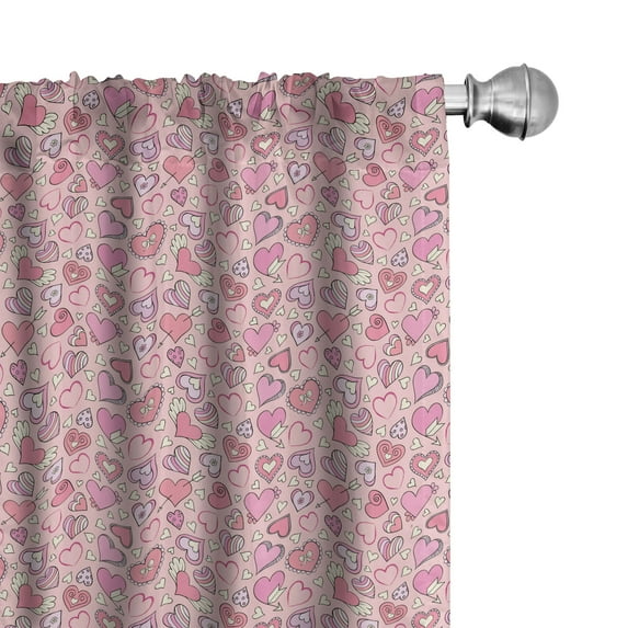 Ambesonne Love Curtains, Romantic Doodle Heart, Pair of 28"x95", Coral Pink Pale Yellow