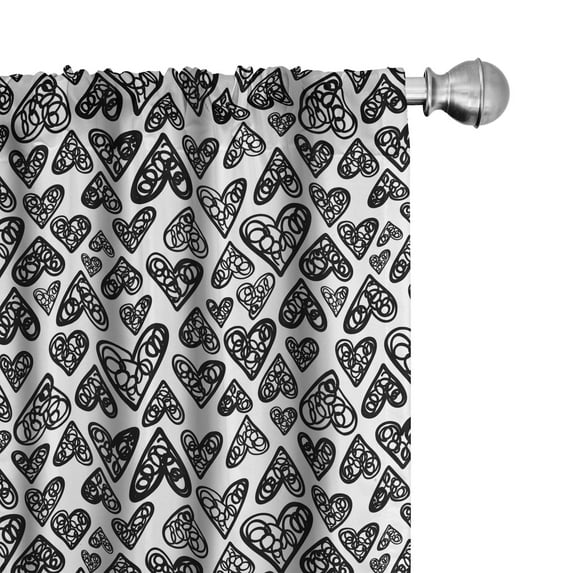 Ambesonne Love Curtains, Romantic Hearts Pattern, Pair of 28"x84", Black White