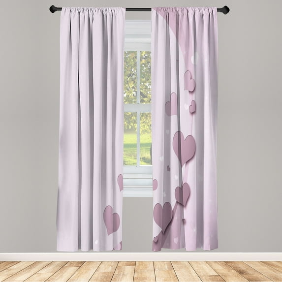 Ambesonne Love Curtains, Valentines Day Romance Print, Pair of 28"x95", Grey Pink