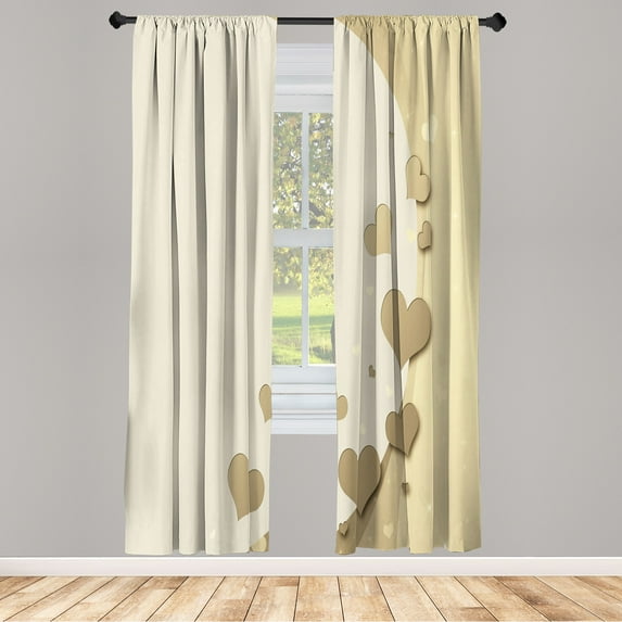 Ambesonne Love Curtains, Valentines Day Romance Print, Pair of 28"x95", Grey Yellow