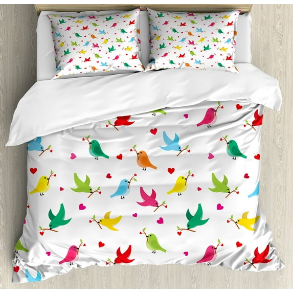 Ambesonne Love Duvet Cover Set, Heart Branches Colorful, 2-Calking, Multicolor