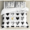 thumbnail image 1 of Ambesonne Love Duvet Cover Set, Small Heart Hipster, King, Tan Black White, 1 of 3