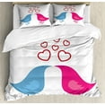 thumbnail image 1 of Ambesonne Love Duvet Cover Sets, Birds Heart Symbols Romance, 2-Queen, White Hot Pink Blue, 1 of 7