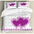 thumbnail image 1 of Ambesonne Love Duvet Cover Sets, Romance Art 2 Heart Motifs, 2-Queen, White and Purple, 1 of 6