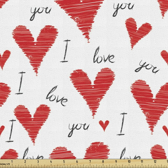 Ambesonne Love Fabric by the Yard Upholstery, Hand Writing Valentines, 2 Yards, Vermilion Black White