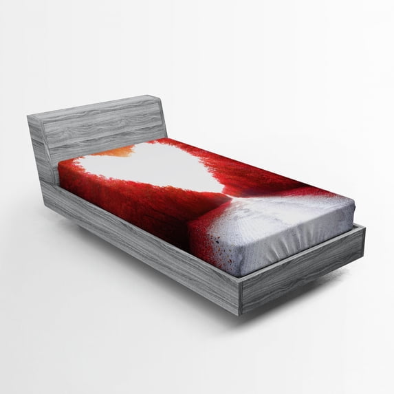 Ambesonne Love Fitted Sheet, Autumn Trees Landscape, Twin Size, Red White