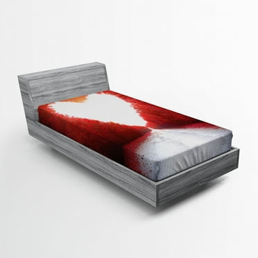 Ambesonne Love Fitted Sheet, Autumn Trees Landscape, Twin XL Size, Red White