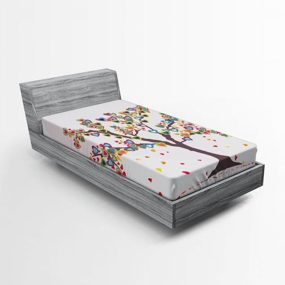 Ambesonne Love Fitted Sheet, Tree with Leaves Floral, Twin XL Size, Multicolor