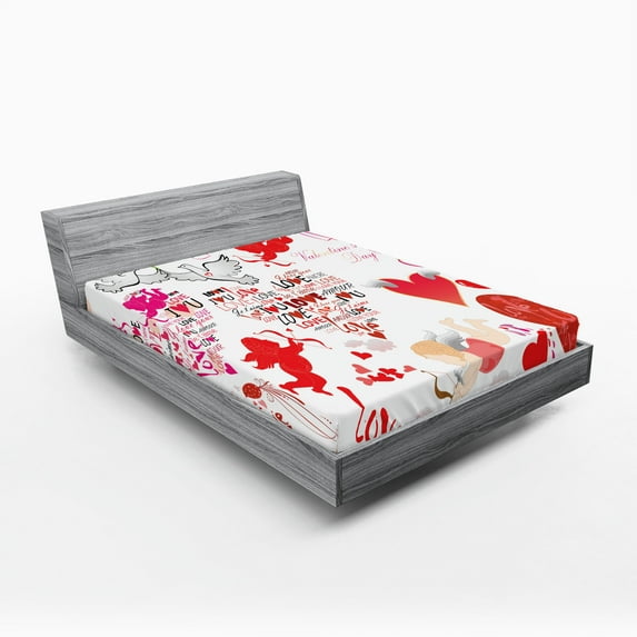 Ambesonne Love Fitted Sheet, Valentines Day Cupid Birds, Queen Size, Multicolor