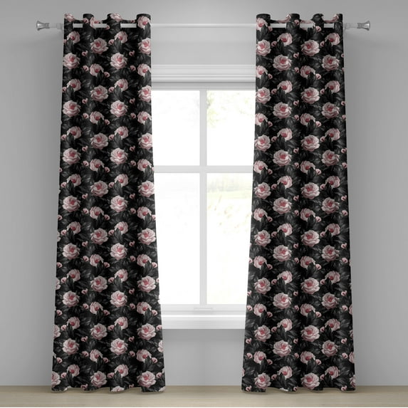 Ambesonne Love Grommet Curtain, Garden of Roses Lovers Pattern, 50"x72", Pale Rose and Charcoal Grey