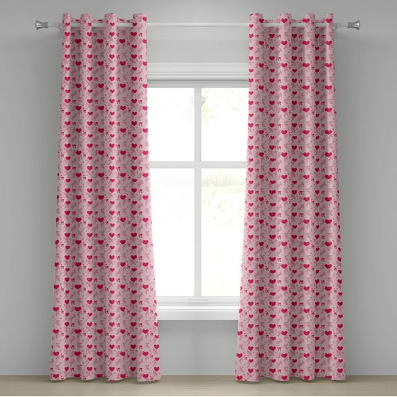 Ambesonne Love Grommet Curtain, Pinkish Silhouettes of Heart, 50" x 84", Pink Rose