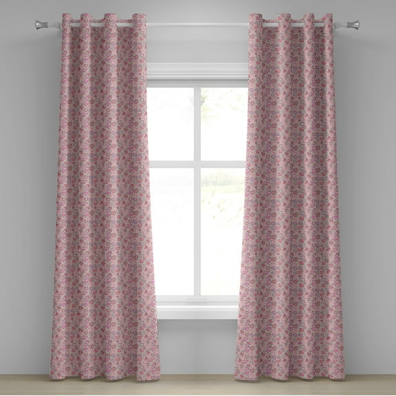 Ambesonne Love Grommet Curtain, Romantic Doodle Heart, 50" x 96", Coral Pink Pale Yellow