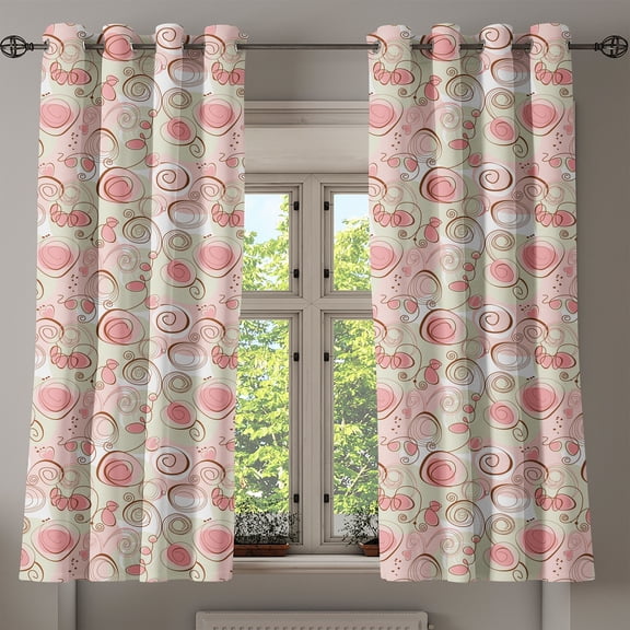 Ambesonne Love Grommet Curtain, Romantic Pastel Spring, 50" x 63", Pale Green Blush Brown