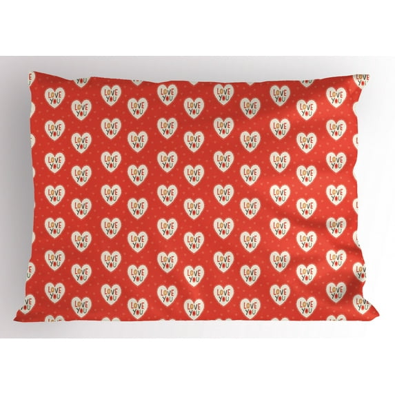 Ambesonne Love Pillow Sham, Hipster Hearts Valentines, 36" X 20", Vermilion Multicolor