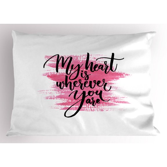 Ambesonne Love Pillow Sham, Romantic Ink Calligraphy, 26" X 20", Pink Black White