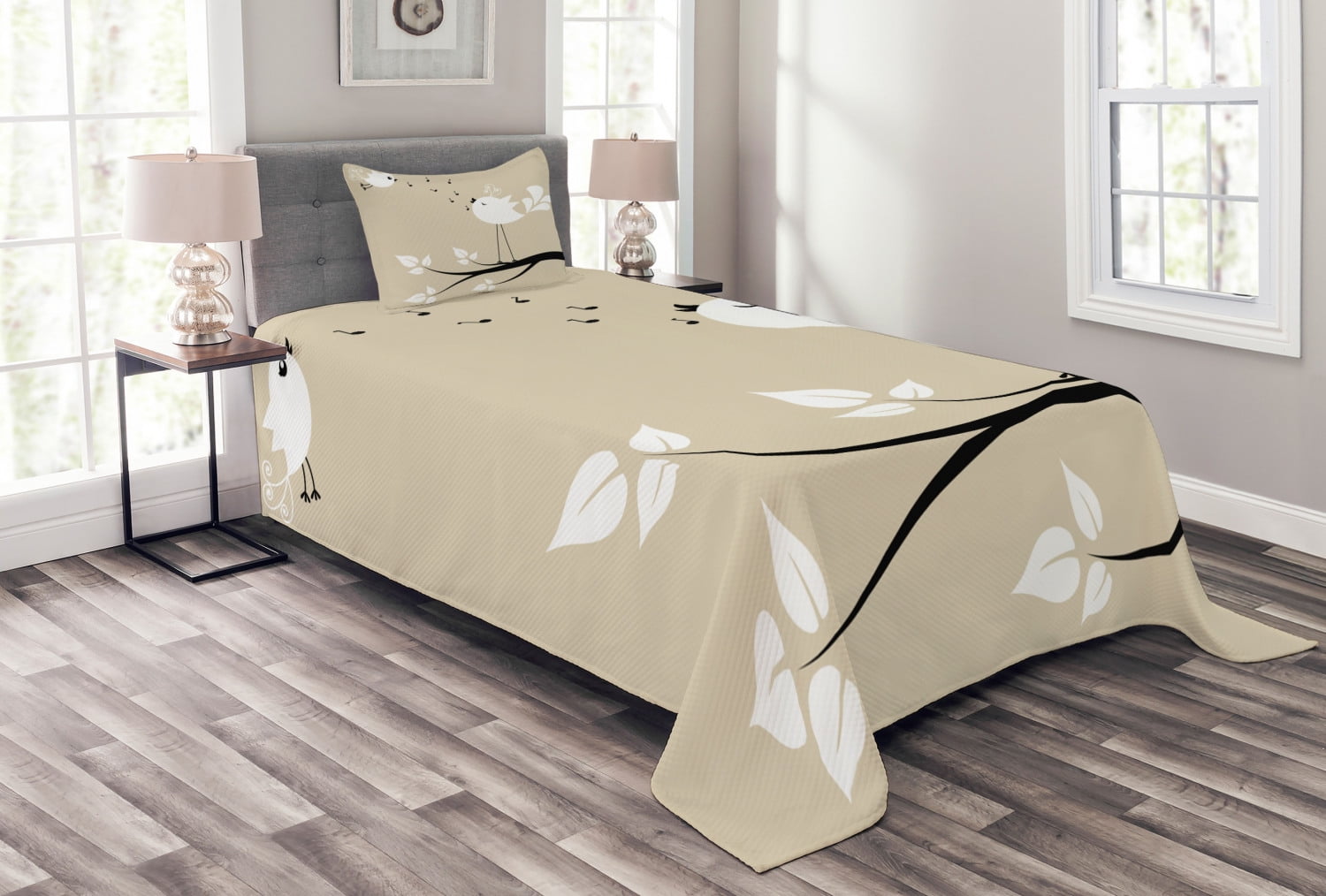 White Quilted Twin Bedspread Set with Pillow Sham