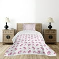 thumbnail image 1 of Ambesonne Love Quilted Bedspread Set 2 Pcs, Blushy Hearts Pony Pattern, Twin Size, Hot Pink White, 1 of 3
