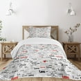 thumbnail image 1 of Ambesonne Love Quilted Bedspread Set 2 Pcs, Calligraphy Hearts Stars, Twin Size, Grey Black Red, 1 of 5