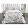 thumbnail image 1 of Ambesonne Love Quilted Bedspread Set 3 Pcs, Calligraphy Hearts Stars, King Size, Grey Black Red, 1 of 3