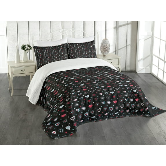 Ambesonne Love Quilted Bedspread Set 3 Pcs, Love Design, Queen Size, Multicolor