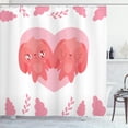 thumbnail image 1 of Ambesonne Love Shower Curtain, 2 Rabbits in Front of a Heart, 69"Wx84"L, Pastel Pink and Coral, 1 of 4