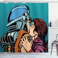 thumbnail image 1 of Ambesonne Love Shower Curtain, Astroauts Wife Retro, 69"Wx75"L, Petrol Blue and Brown, 1 of 5