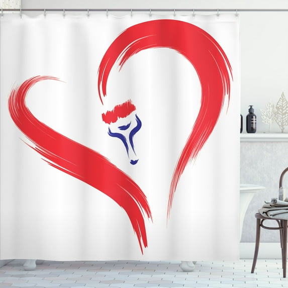 Ambesonne Love Shower Curtain, Brush Drawing Heart Sign, 69"Wx75"L, Red Blue White