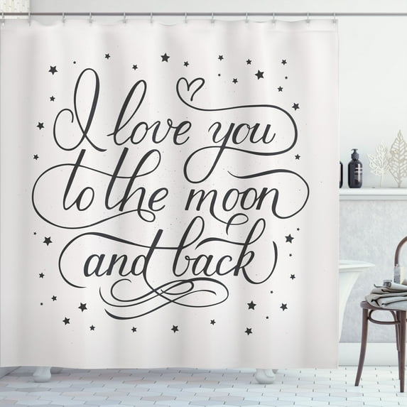 Ambesonne Love Shower Curtain, Curlicue Style Calligraphy, 69"Wx84"L, Pearl and Charcoal Grey