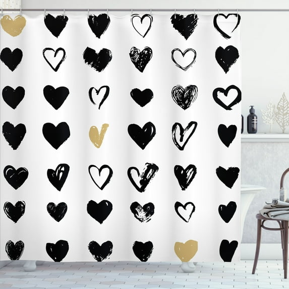 Ambesonne Love Shower Curtain, Small Heart Hipster, 69"Wx70"L, Tan Black White