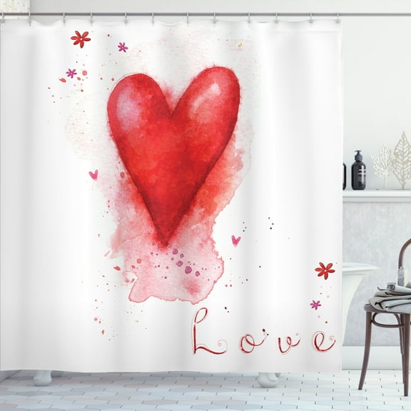 Ambesonne Love Shower Curtain, Watercolor Effect Heart, 69"Wx84"L, White and Red