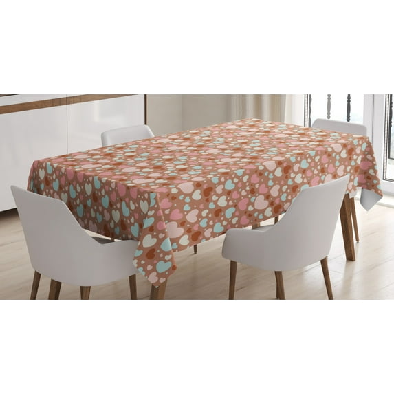Ambesonne Love Tablecloth Rectangular Table Cover, Colorful Little Hearts, 60"x84", Pale Blue Pale Pink