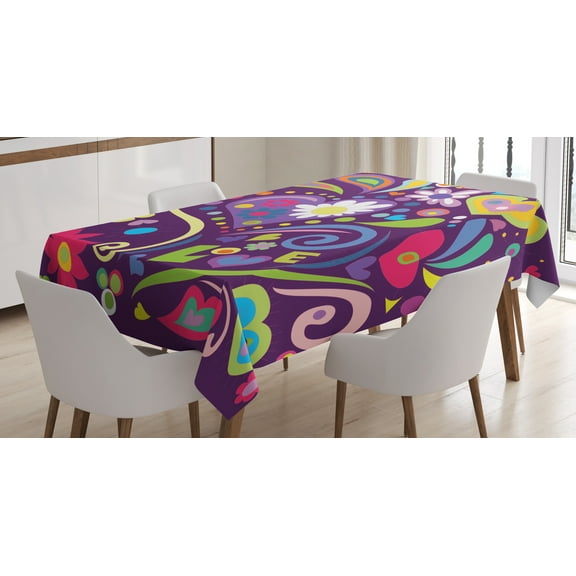 Ambesonne Love Tablecloth Rectangular Table Cover, Sixties Inspired Love, 60"x84", Multicolor