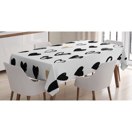 Ambesonne Love Tablecloth Rectangular Table Cover, Small Heart Hipster, 60"x84", Tan Black White