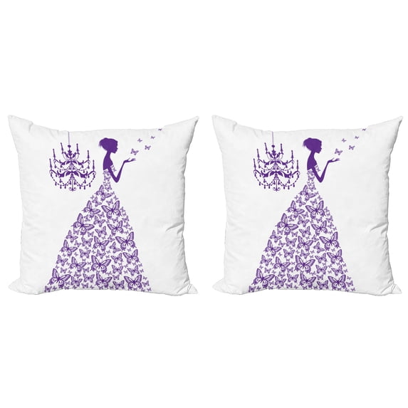 Ambesonne Love Throw Pillow Cover 2 Pack, Antique Chandelier Cartoon, 16", Purple and White