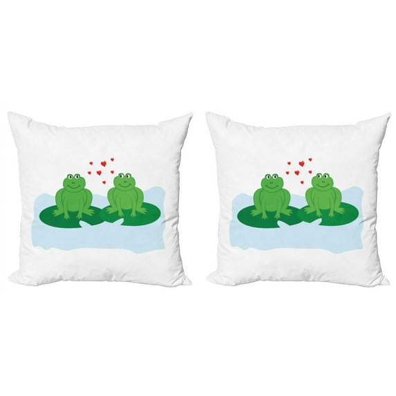 Ambesonne Love Throw Pillow Cover 2 Pack, Cartoon 2 Frogs in Romance, 18", White Pale Blue